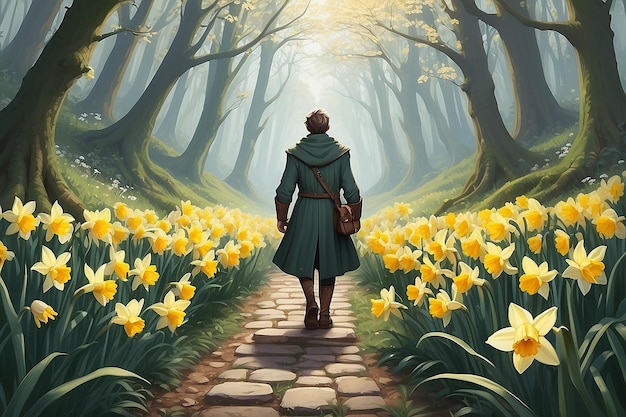 Legendary Quest Character Seeking King of Daffodils Illustration