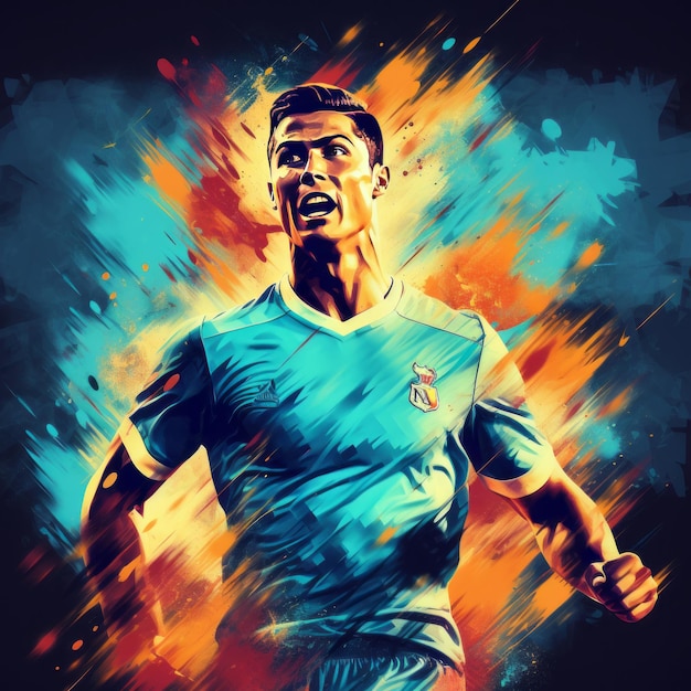 Photo the legendary ronaldo a retro 1950's soccer sensation in blue jersey