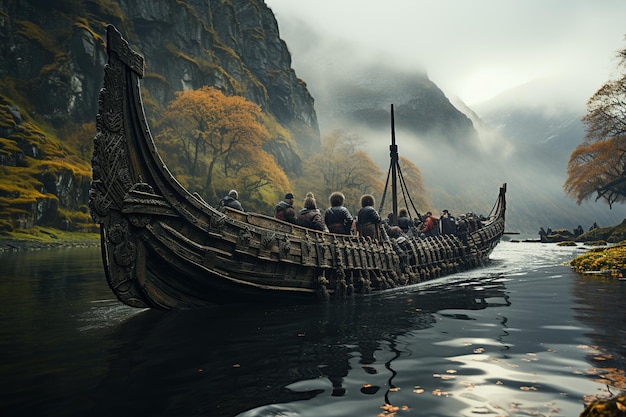 Photo legendary viking warriors their longships battles and norse mythologygenerated with ai