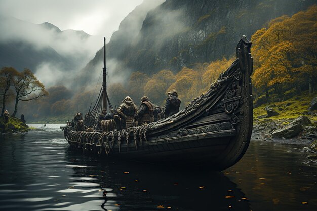 Photo legendary viking warriors their longships battles and norse mythologygenerated with ai