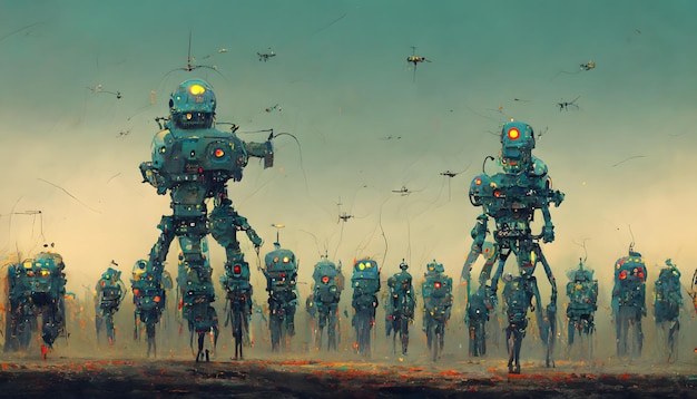 Leger van robots neuraal netwerk gegenereerde kunst