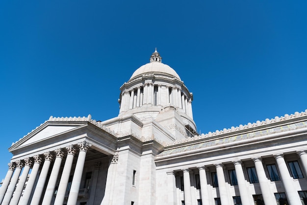 Legislative Building in Olympia. home of government of Washington state. famous architecture building on blue sky. Washington State Capitol.