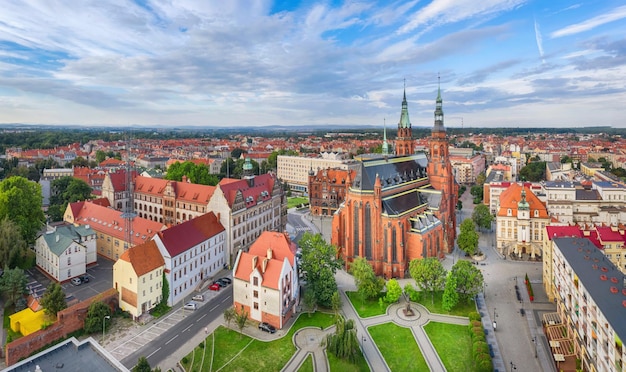 Legnica Poland Aerial panorama of city with cathedral