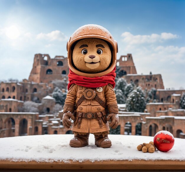 Lego astronaut in front of Colosseum in Rome Italy