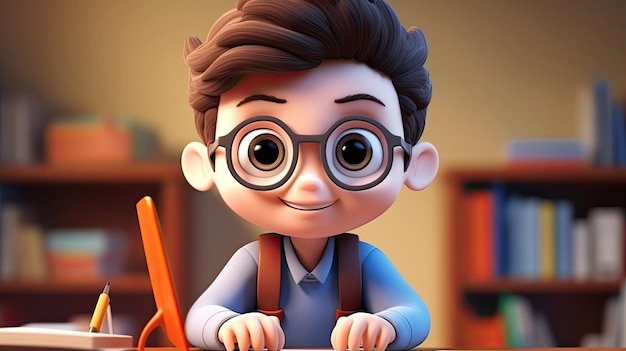 A lego boy with glasses and a pencil