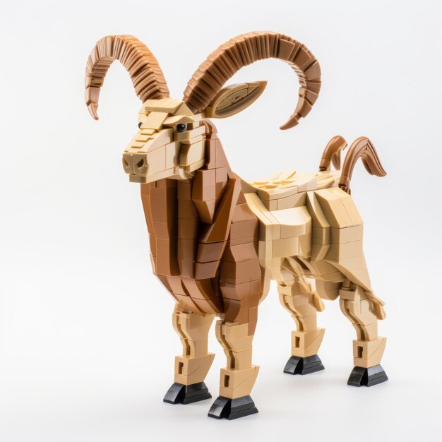 Photo lego capricorn dark beige and bronze ram lego with angular geometry