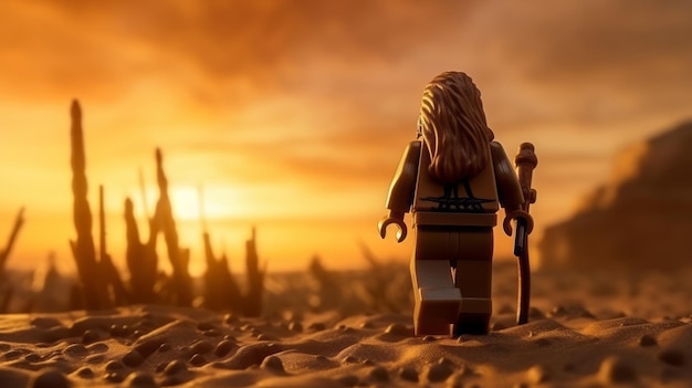 Lego character exploring a epic lego world