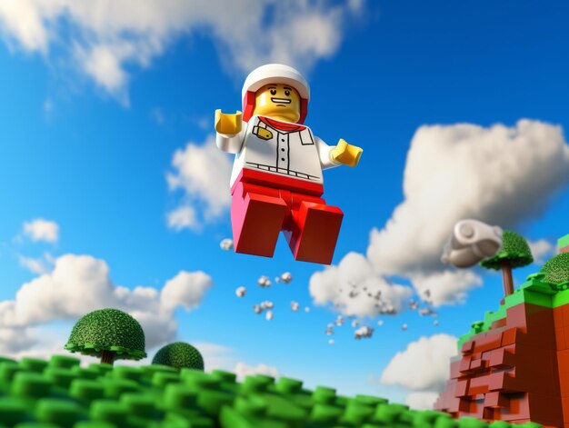 Lego character exploring a epic lego world