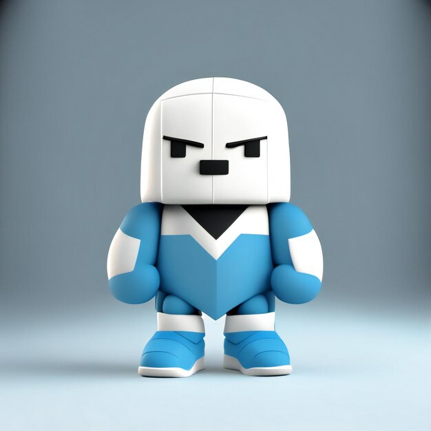 a lego character with a blue jacket and a white shirt.