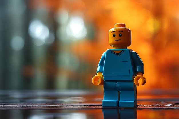 A lego figure standing on a table