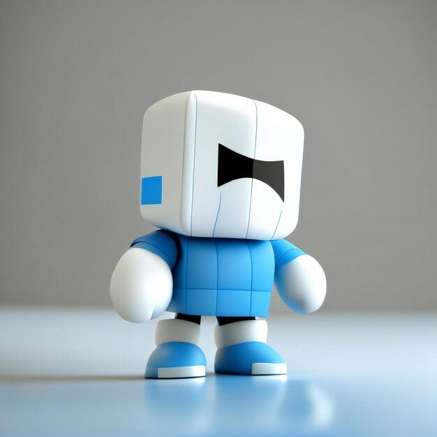 a lego figure with a blue shirt and a black nose.