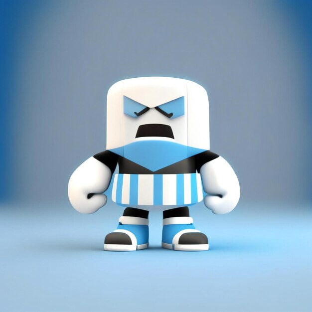 a lego figure with a blue and white outfit.