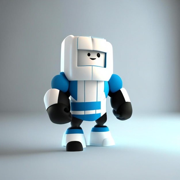 a lego figure with a blue and white shirt and black gloves.