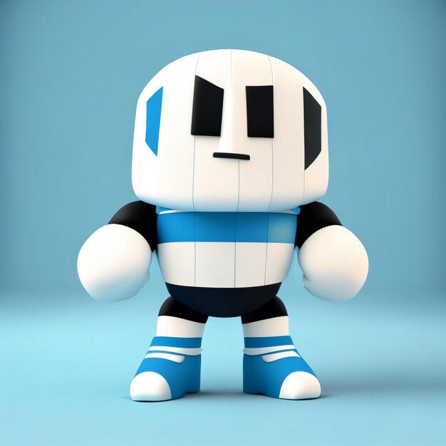 a lego figure with a blue and white shirt on it