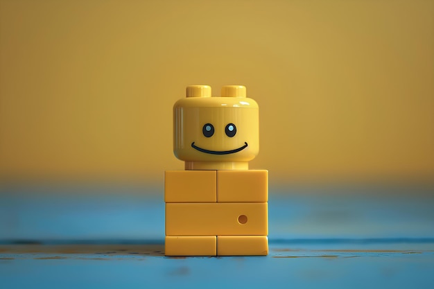 A lego figure with a smile on his face