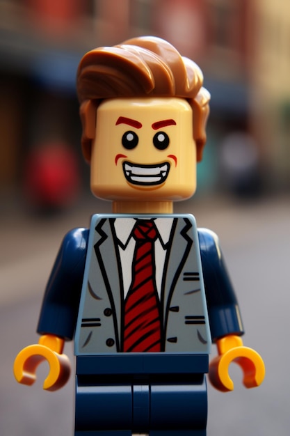 A lego figure with a tie