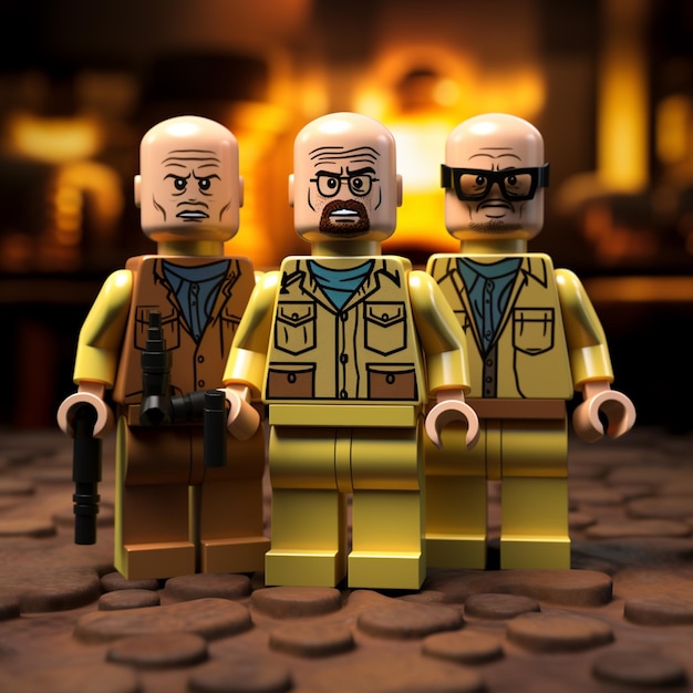 Photo lego figures of two men with glasses and a gun generative ai