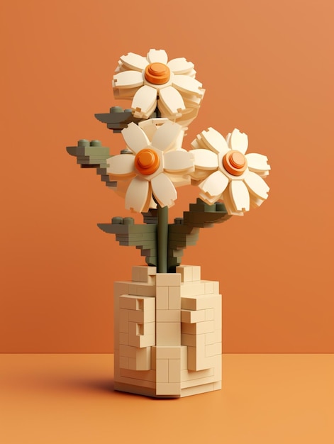 Fiori lego in un vaso con scritto lego