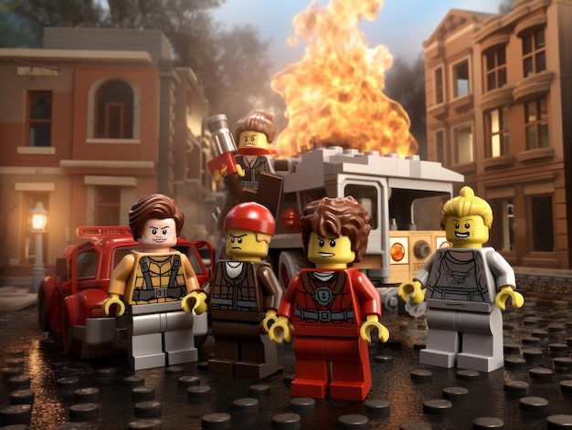 Foto eroi di lego che si uniscono per salvare il mondo