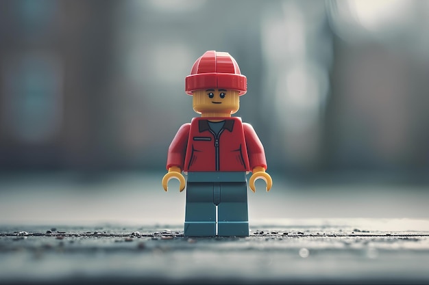 Photo a lego man wearing a red hat and jacket