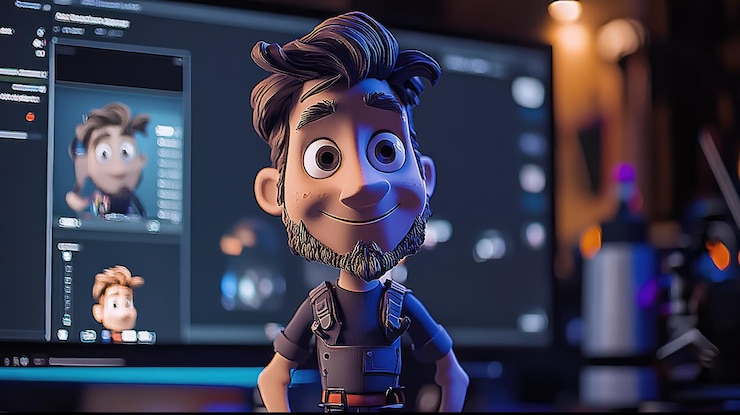 Photo a lego man with a beard and a beard is sitting in front of a computer screen