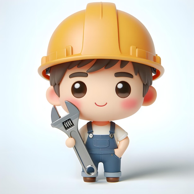 a lego man with a hard hat and a large wrench