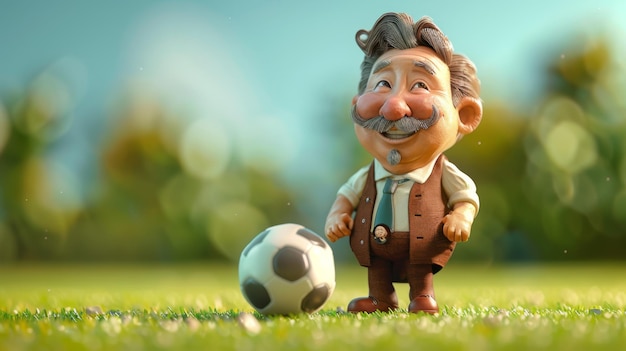 a lego man with a mustache and a soccer ball