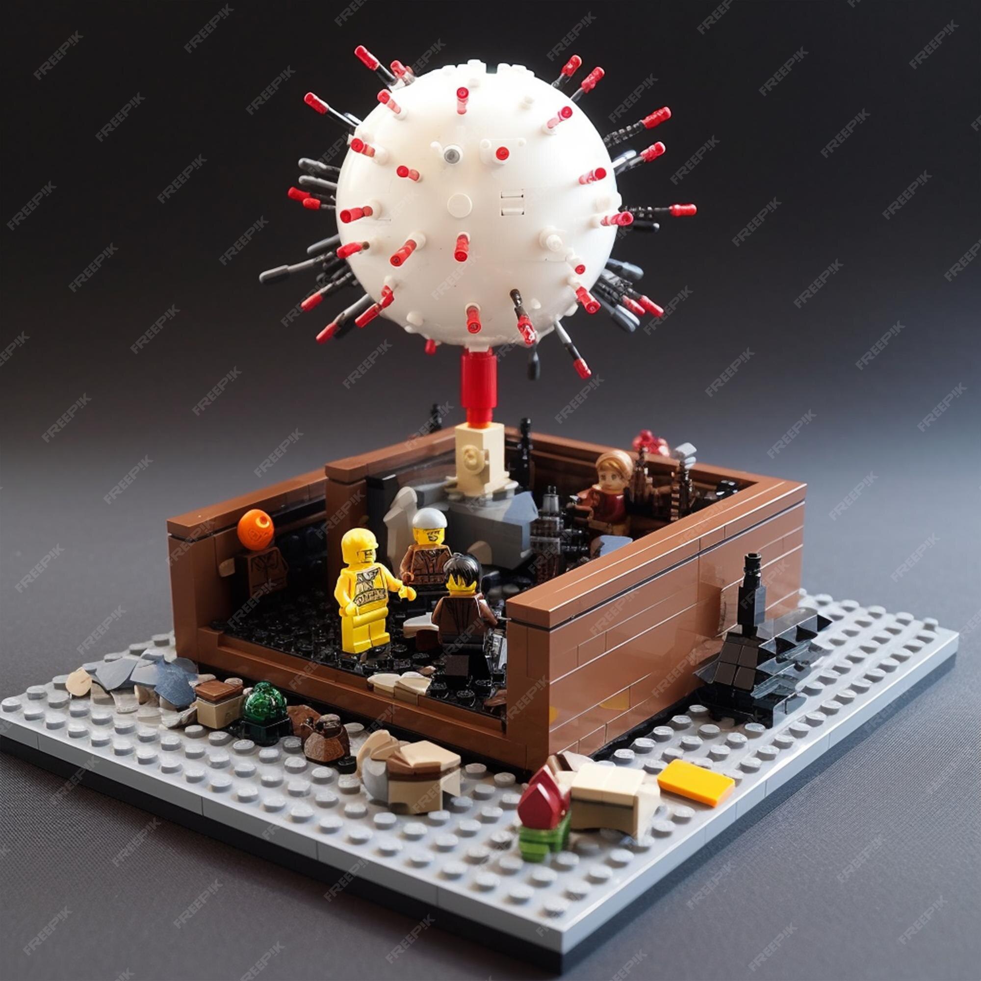 Premium AI Image A lego model of a virus with a lego figure in a box.