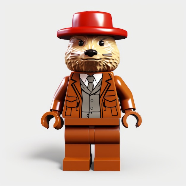 Photo lego otter with hat a unique 3d plastic texture sculpture