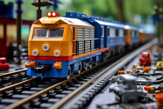 lego railway track with a string of container trains highlighting the importance of rail transport