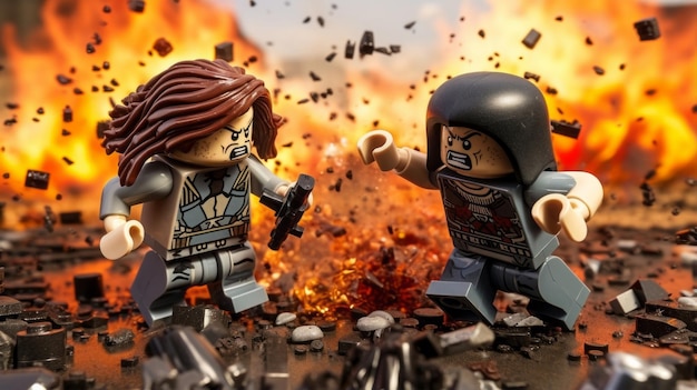 Фото Воины lego сражаются в жестокой эпической дуэли