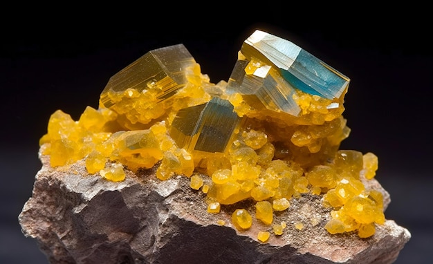 Legrandite is rare precious natural geological stone on gradient background in low key isolate