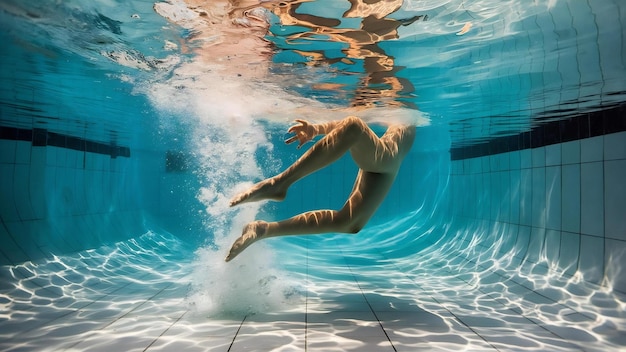 Legs of person in pool