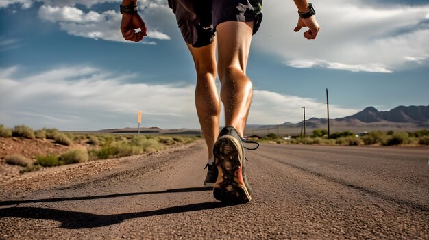 legs running on a road