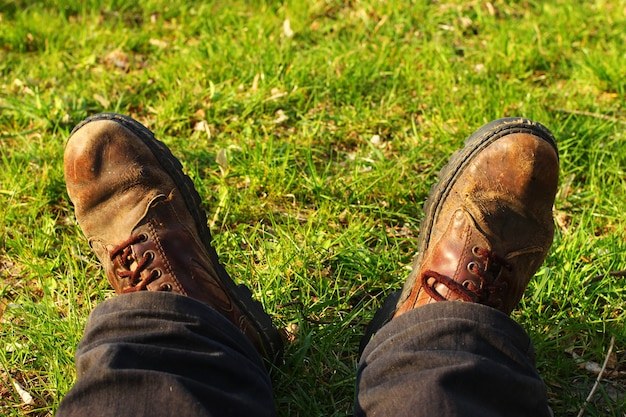 Legs of a tourist who is resting