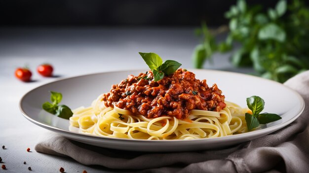 Pasta di legumi con salsa di pomodoro e carne macinata