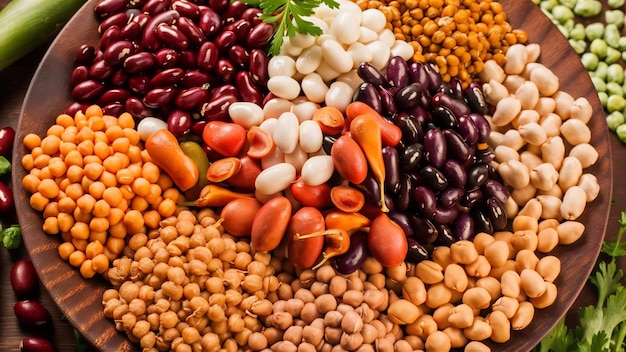 野菜と豆の種類 健康的なベガンのタンパク質食品