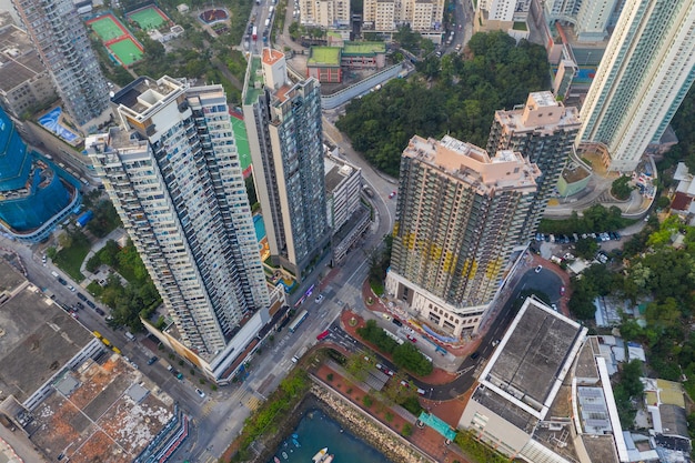 Lei Yue Mun, Hong Kong 22 May 2019: Top view of Hong Kong city