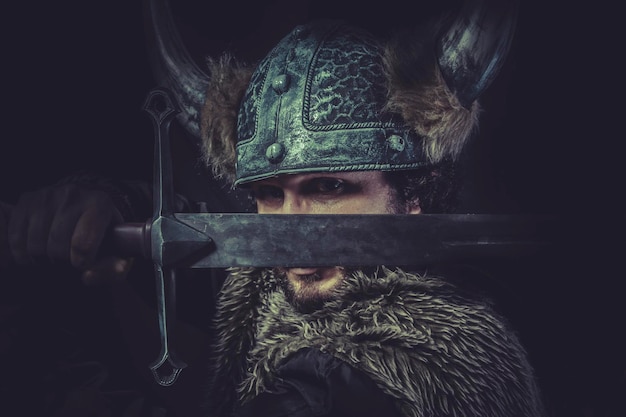 Leiderschap, Viking-krijger met een enorm zwaard en helm met horens