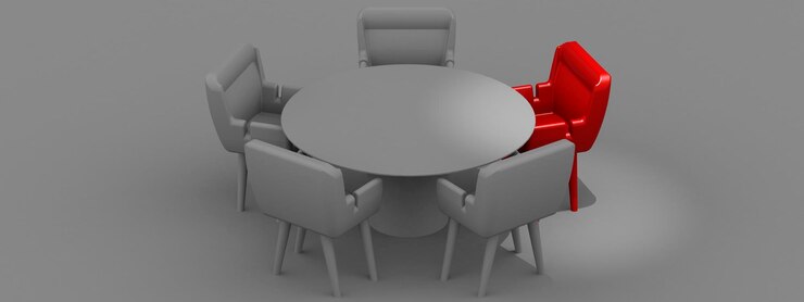 Foto leiderschapsconcept met rode stoel leidt de ronde tafel