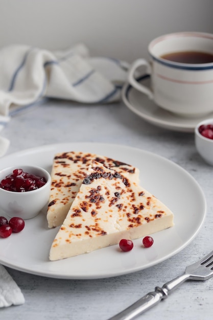 Leipajuusto traditional Finnish baked cheese with berries