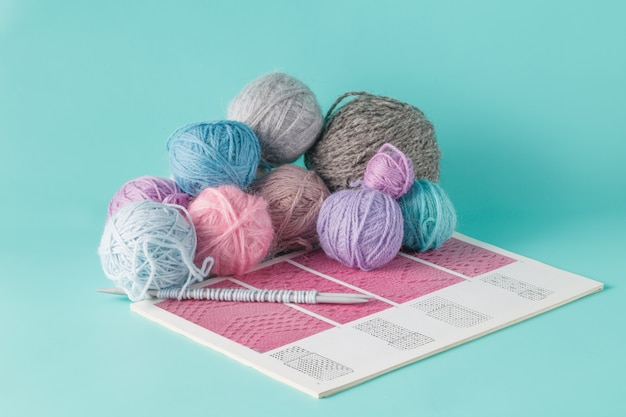 Leisure  concept. Colored clew of yarn for knitting