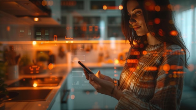 家庭のキッチンでスマートテクノロジーを使用するレクリエーション