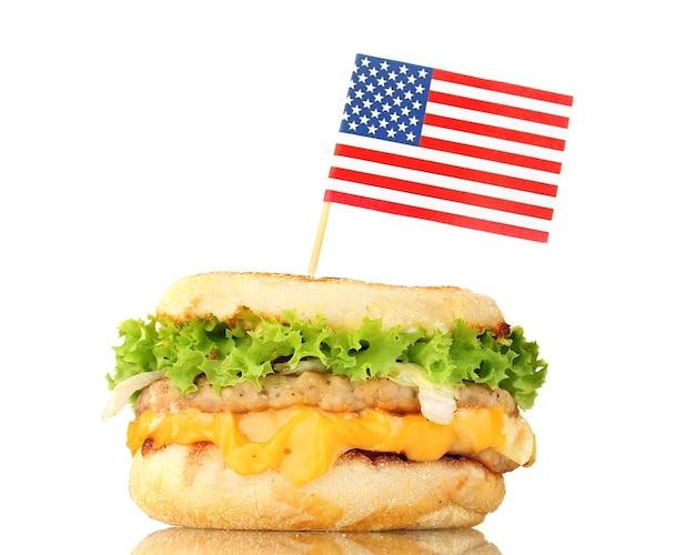 Lekker broodje met Amerikaanse vlag geïsoleerd op wit