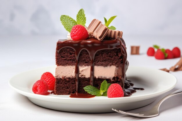 Foto lekker chocoladekoek geserveerd op een witte tafel