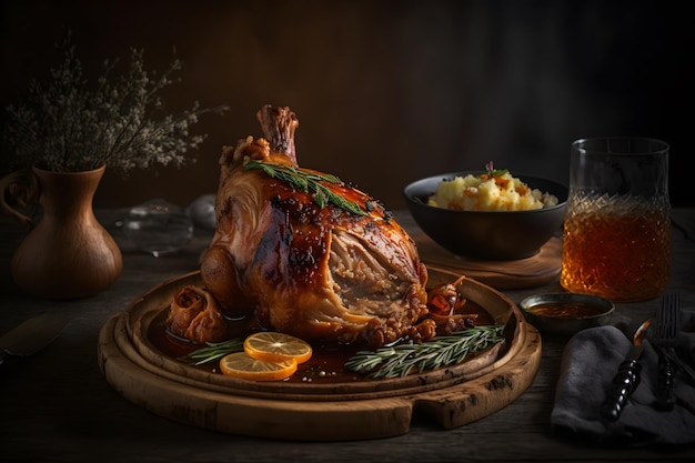 Lekker geroosterd varkensschenkel als streekgerecht Food Fotografie