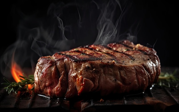 Lekker geroosterd vlees steak koken boven de grill met vlammen