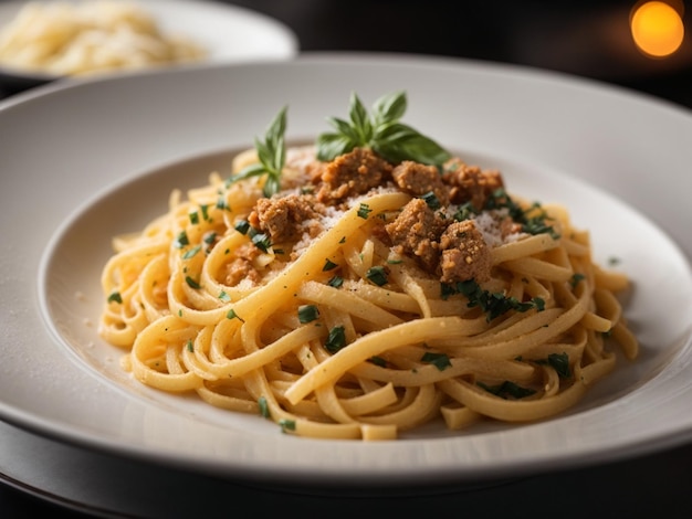 Lekker Italiaanse pasta perfecte maaltijd voor je prachtige dag filmische voedselfotografie