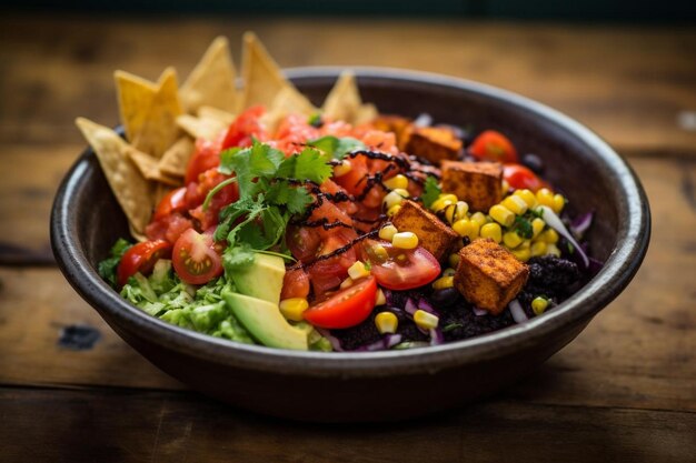 Foto lekker veganistische taco bowl.