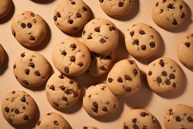 Lekker versgebakken chocoladekoekjes op beige achtergrond voor de National Cookie Day-poster